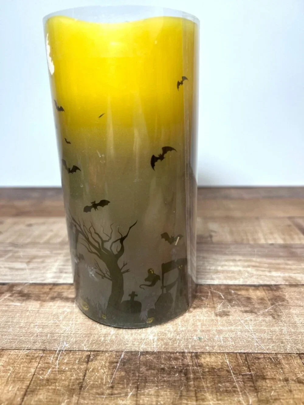Halloween LED Flameless Candle With Haunted House & Bats Design Battery-Operated